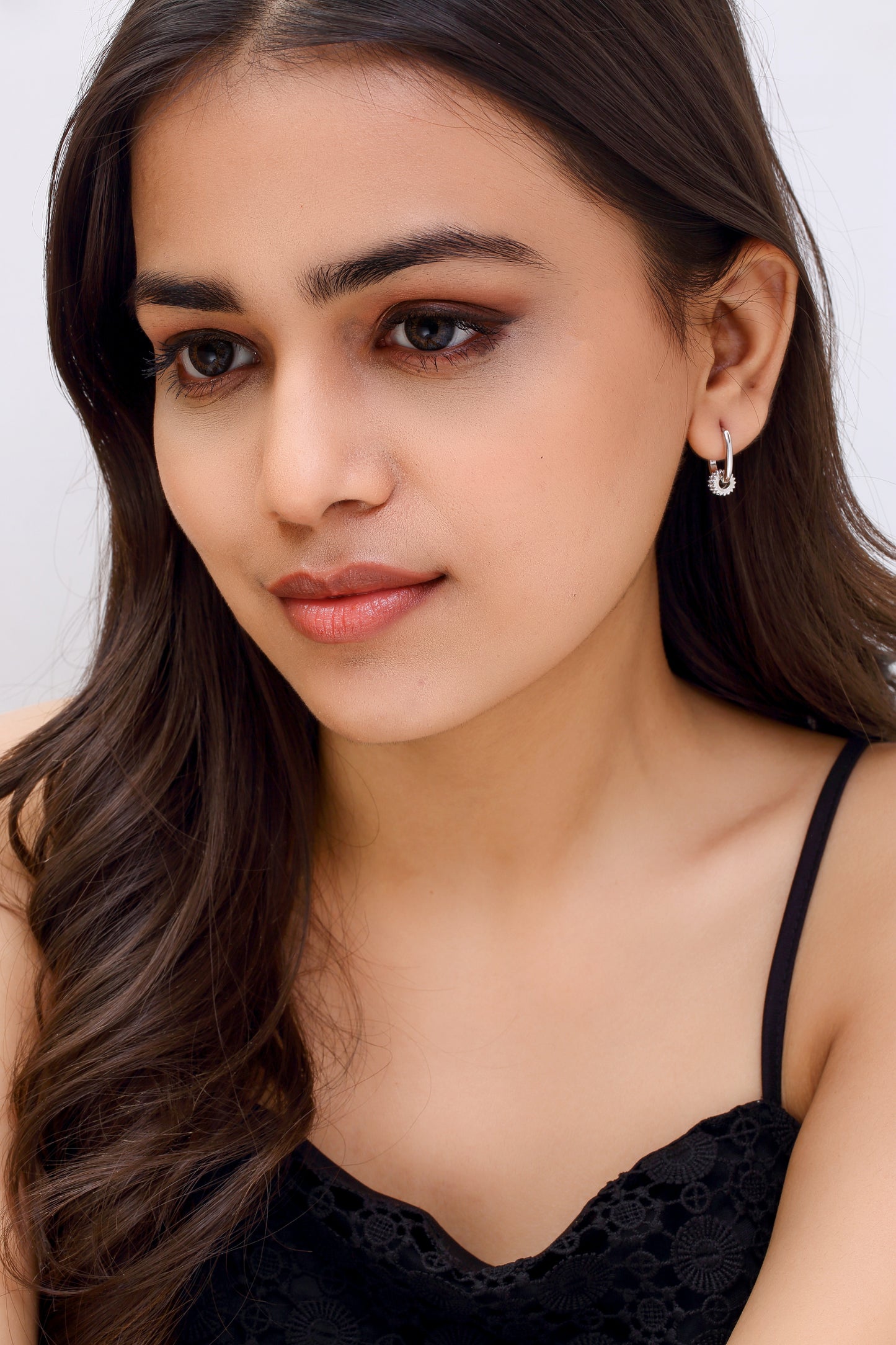 Silver Hoops with Sparkling Wheel Charm