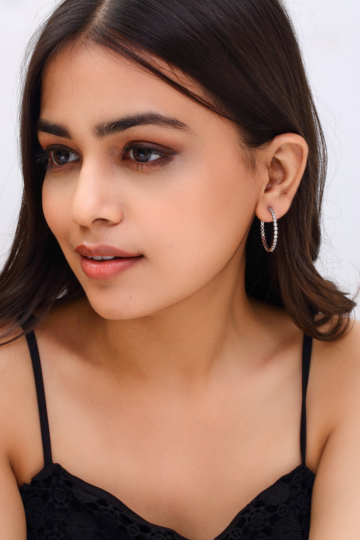 Silver Bezel-Set Hoop Earrings