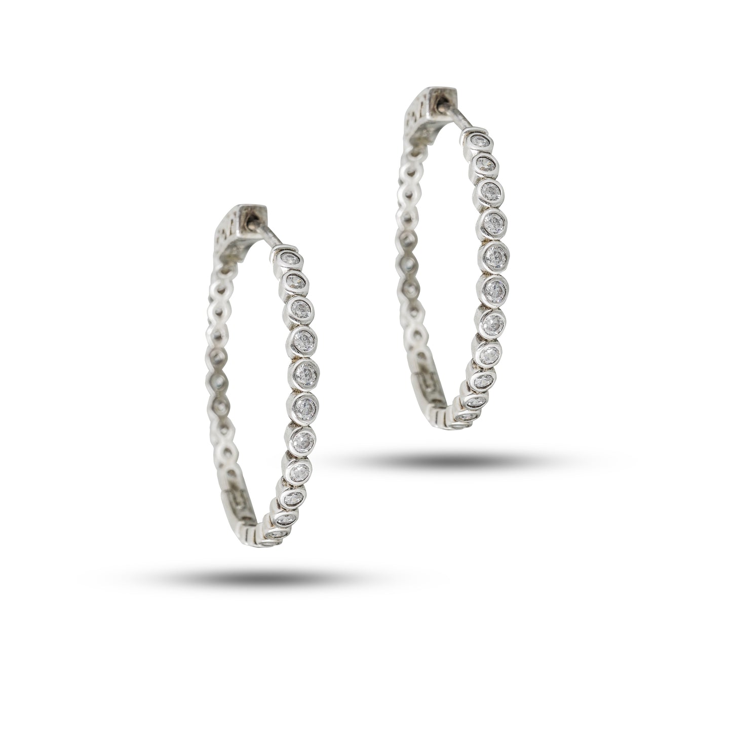 Silver Bezel-Set Hoop Earrings