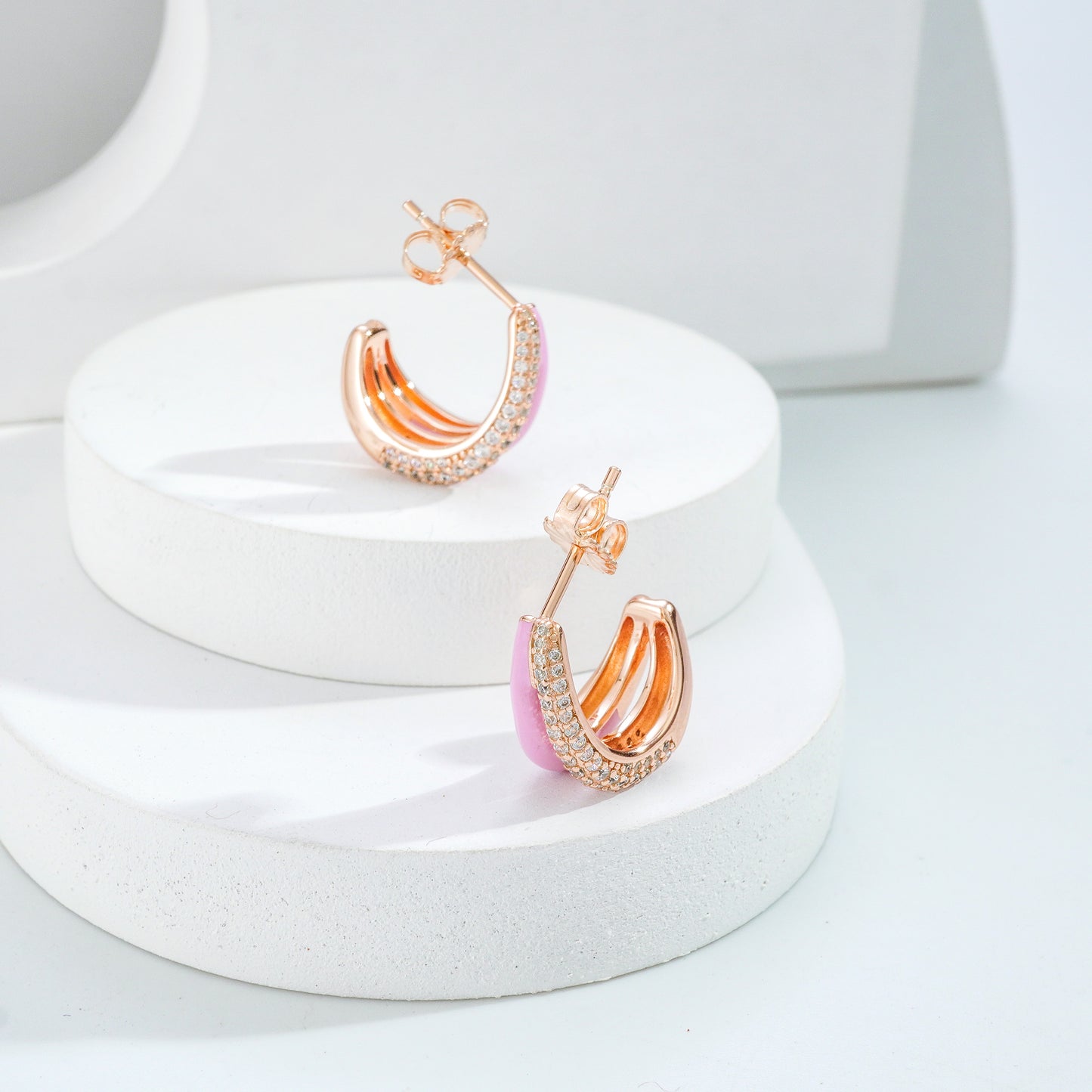 Pink Crescent Earrings