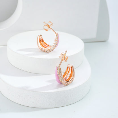 Pink Crescent Earrings