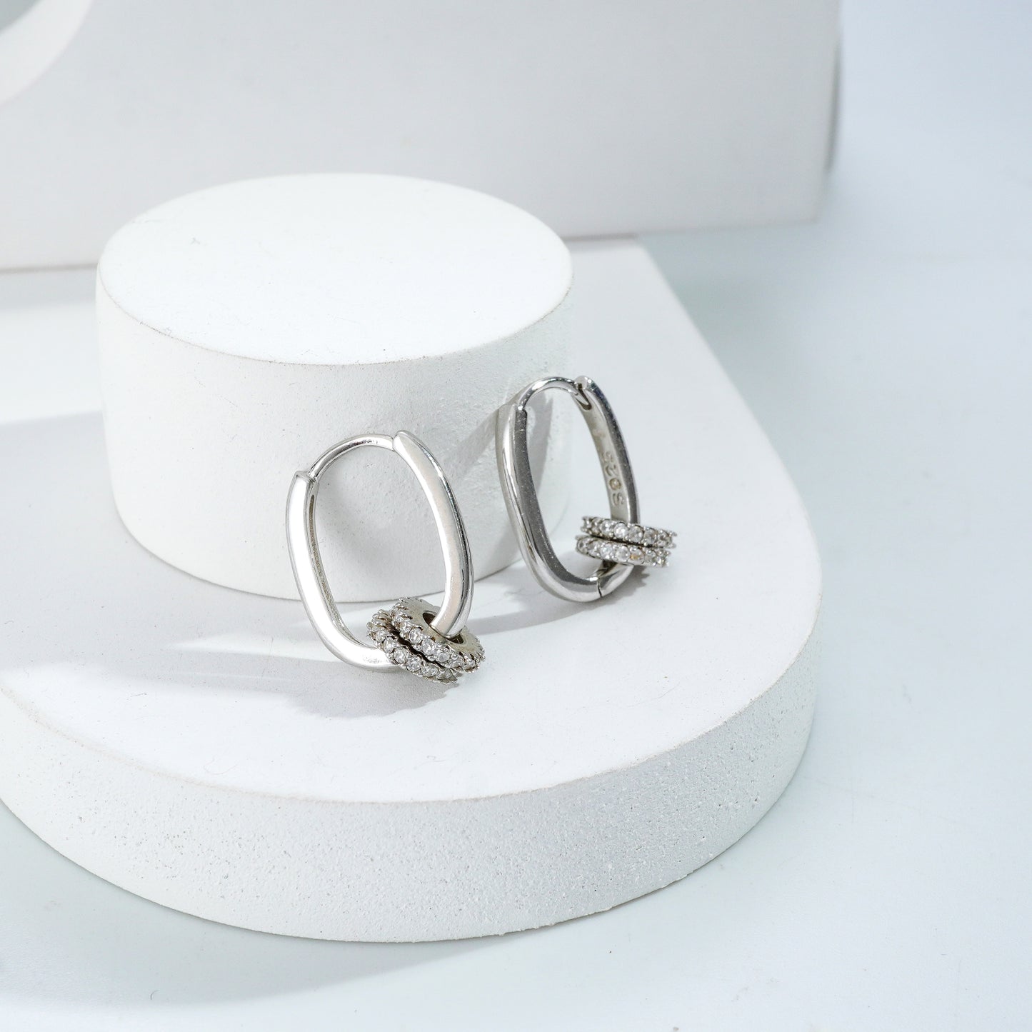 Silver Hoops with Sparkling Wheel Charm