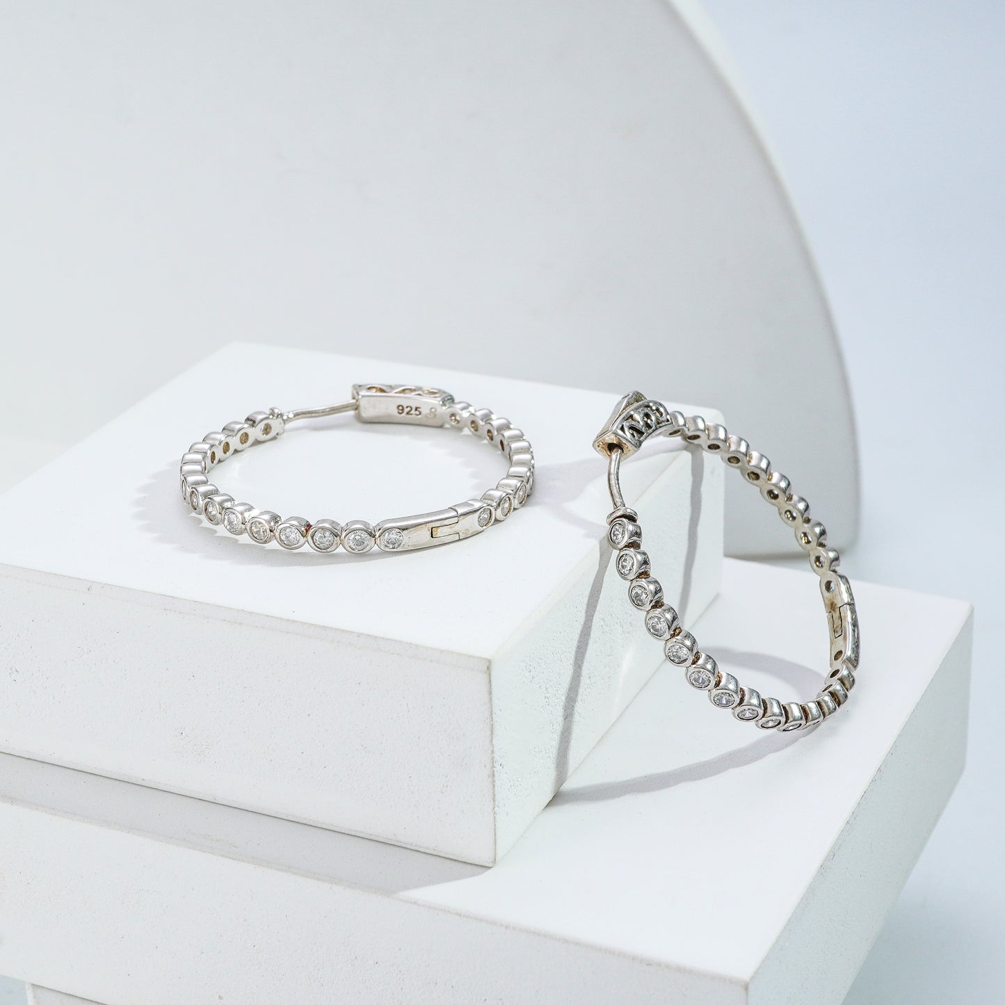 Silver Bezel-Set Hoop Earrings